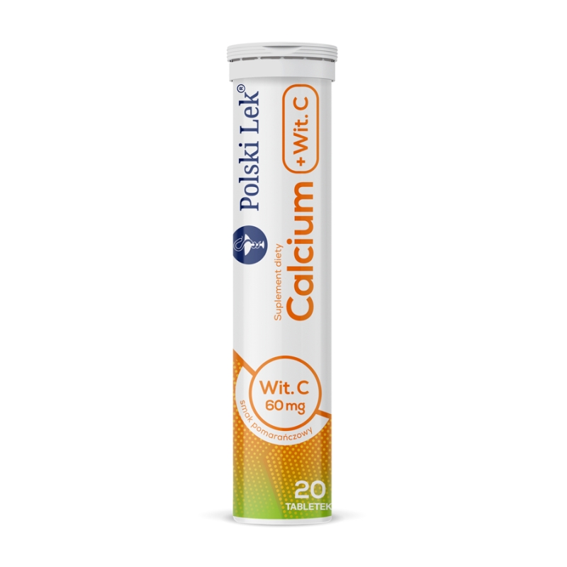 Calcium + witamina C o smaku pomarańczowym, 20 szt.