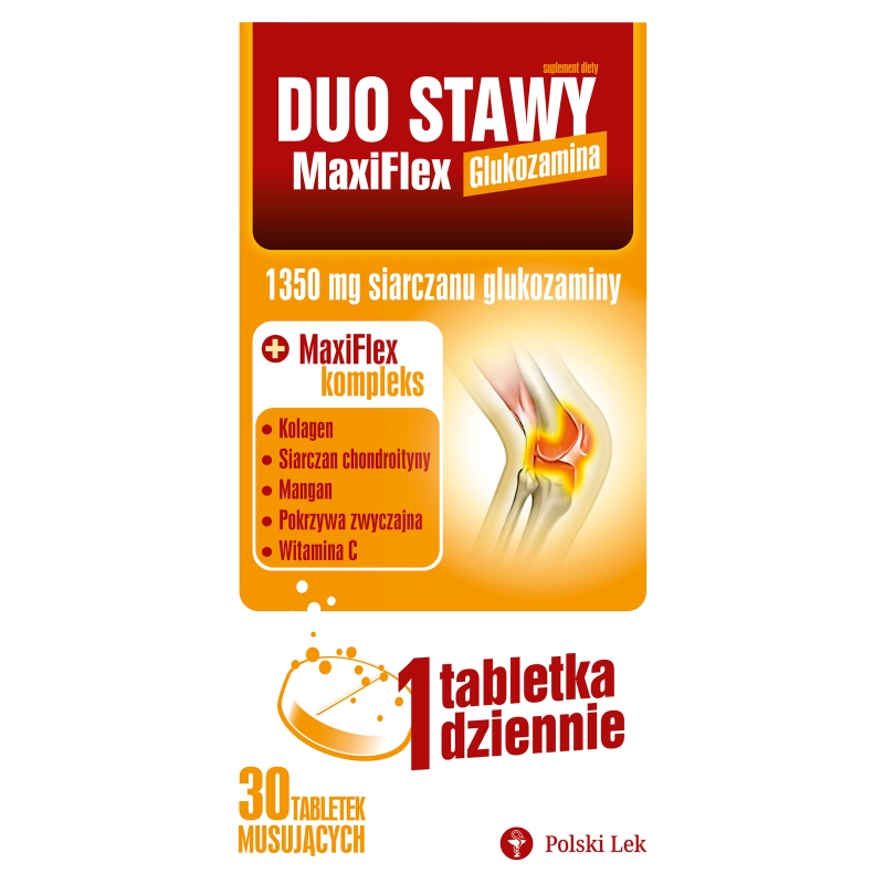 Duo Stawy MaxiFlex Glukozamina tabletki musujące ze składnikami na mięśnie i stawy dla seniorów, 30 szt. 