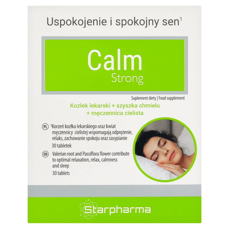 Calm Strong , tabletki ze składnikami wspomagającymi uspokojenie i spokojny sen, 30 szt.