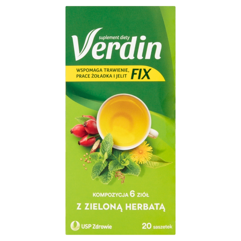 Verdin Fix , zioła do zaparzenia z zieloną herbatą na trawienie, 20 szt.
