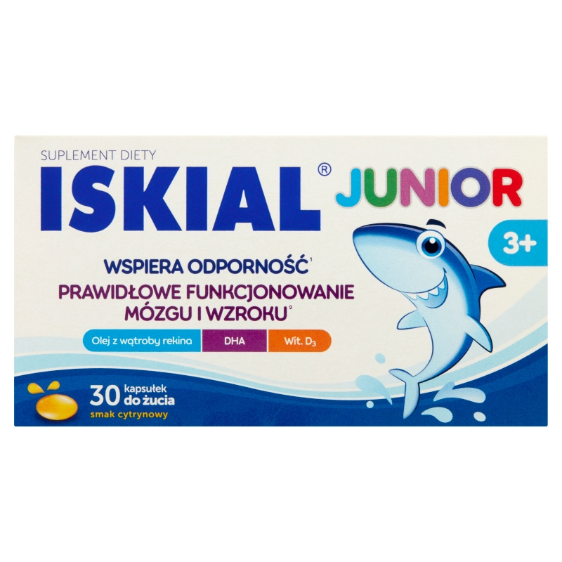 Iskial Junior, kapsułki do żucia o smaku cytrynowym, 30 szt. KRÓTKA DATA 25.09.2024