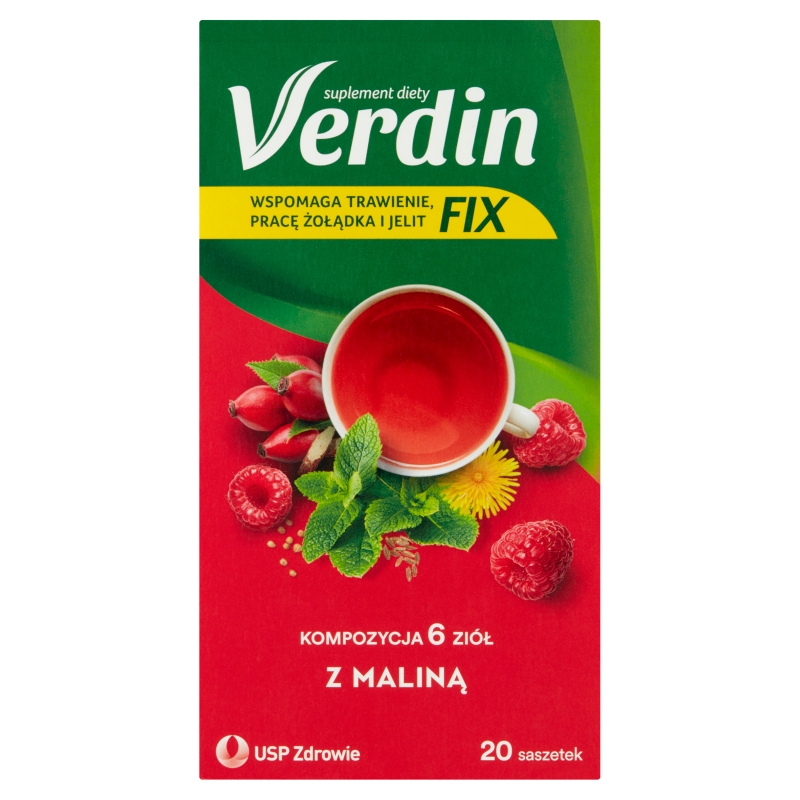 Verdin FIX z Maliną, zioła do zaparzania ze składnikami wspomagającymi trawienie, 20 szt.