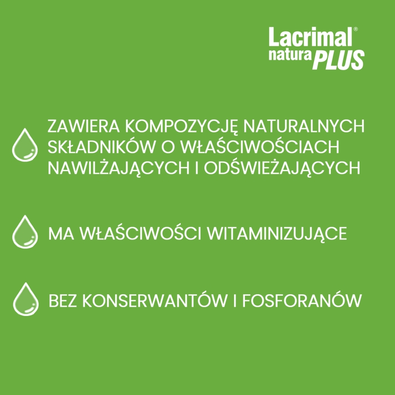 Lacrimal Natura Plus , krople do oczu nawilżające, 10 ml