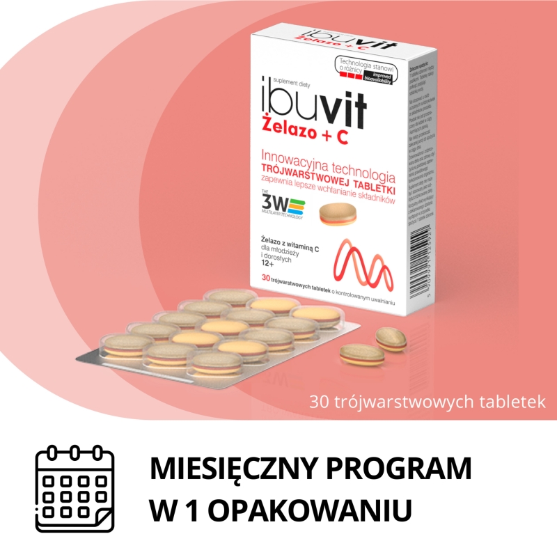 Ibuvit Żelazo + C , tabletki z witaminą C i żelazem, 30 szt. KRÓTKA DATAT 30.06.2025