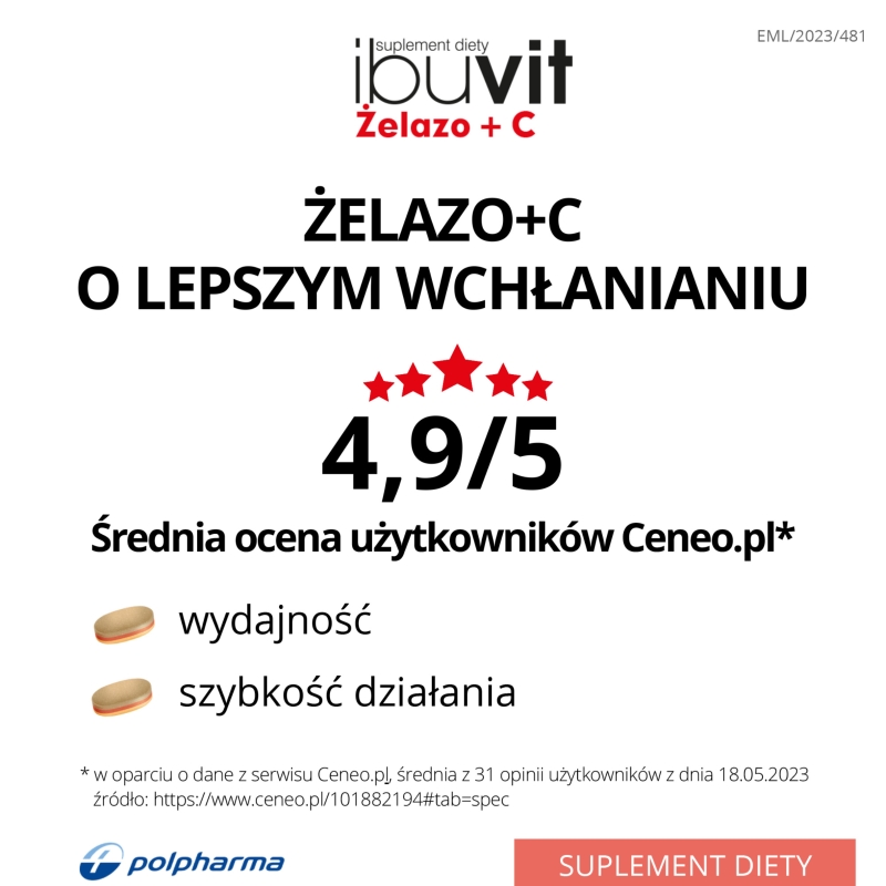 Ibuvit Żelazo + C , tabletki z witaminą C i żelazem, 30 szt. KRÓTKA DATAT 30.06.2025