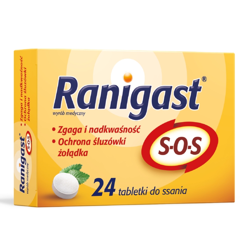 Ranigast S-O-S, tabletki do ssania na zgagę, nadkwasowość, 24 szt.