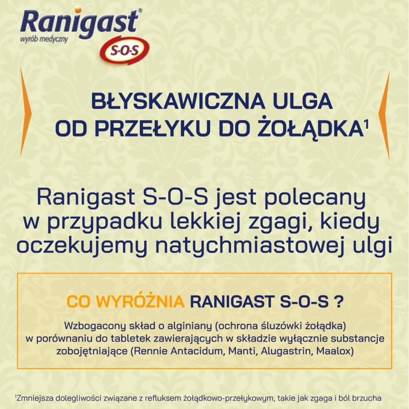 Ranigast S-O-S, tabletki do ssania na zgagę, nadkwasowość, 24 szt.