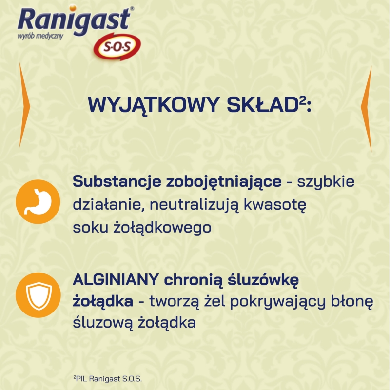 Ranigast S-O-S, tabletki do ssania na zgagę, nadkwasowość, 24 szt.
