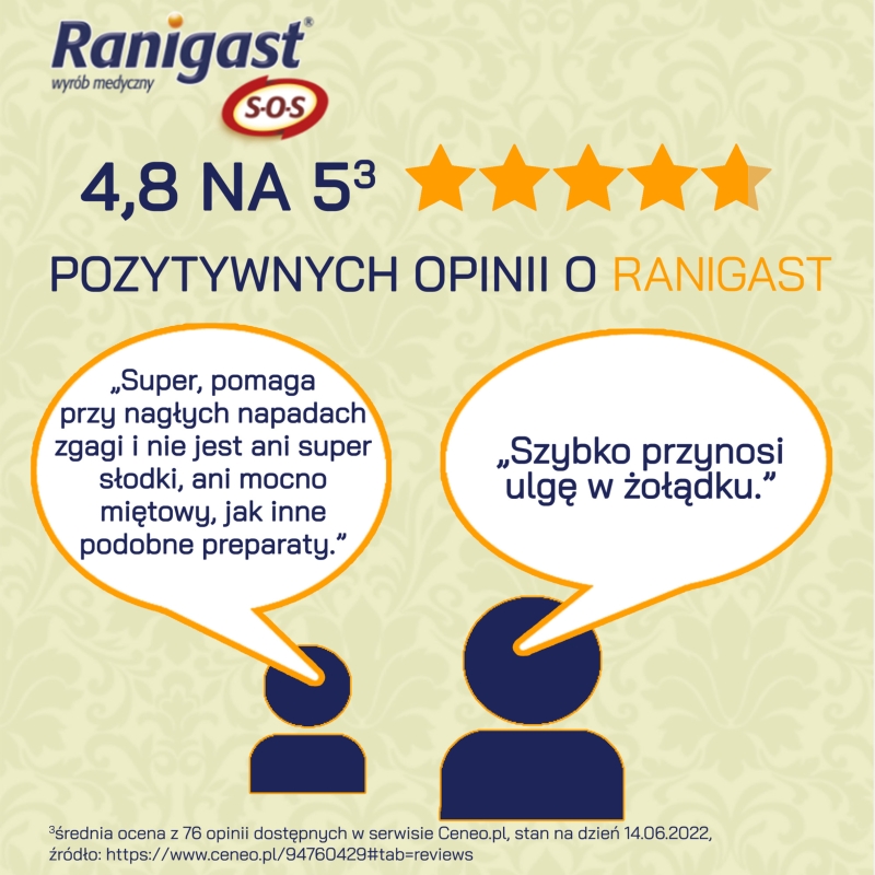 Ranigast S-O-S, tabletki do ssania na zgagę, nadkwasowość, 24 szt.