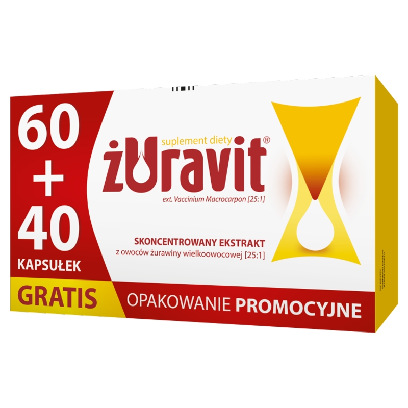 Żuravit , kapsułki ze składnikami wspierającymi prawidłowe funkcjonowanie układu moczowego, 60 szt.+ 40 szt. gratis
