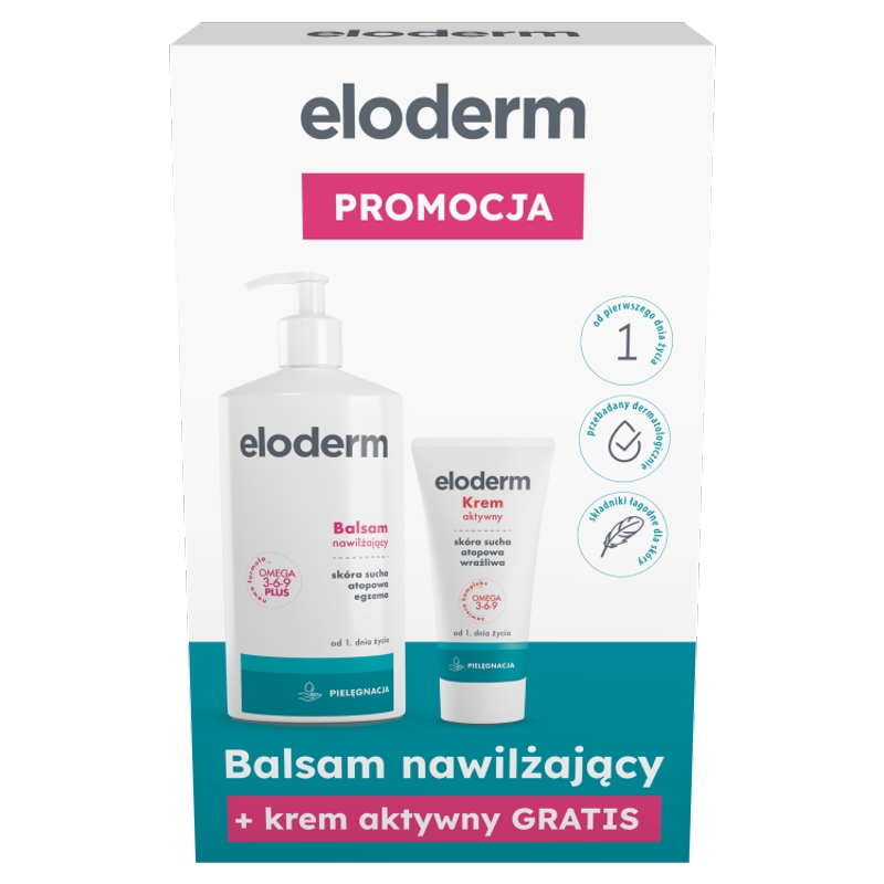 ELODERM, zestaw: balsam nawilżający + krem aktywny,  1 szt.