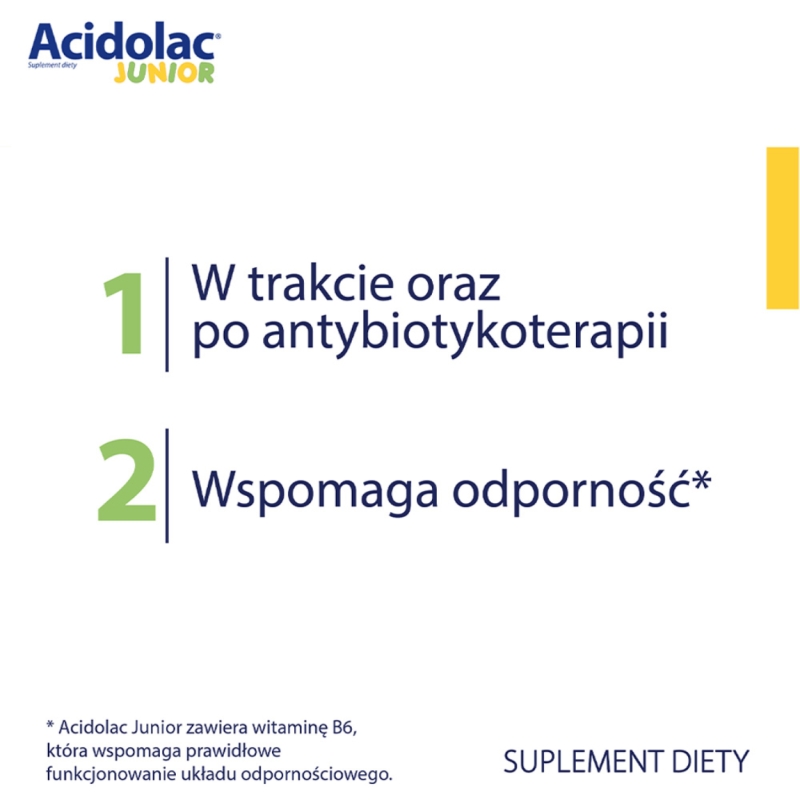Acidolac Junior, tabletki o smaku białej czekolady ze składnikami wspierającymi odporność u dzieci, 20 szt.
