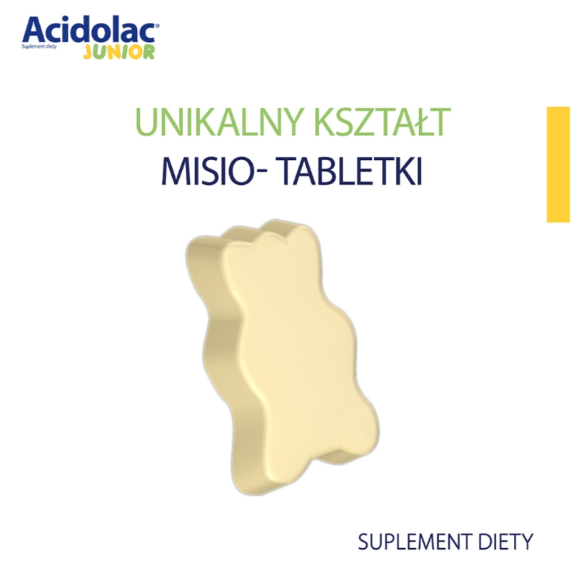 Acidolac Junior, tabletki o smaku białej czekolady ze składnikami wspierającymi odporność u dzieci, 20 szt.