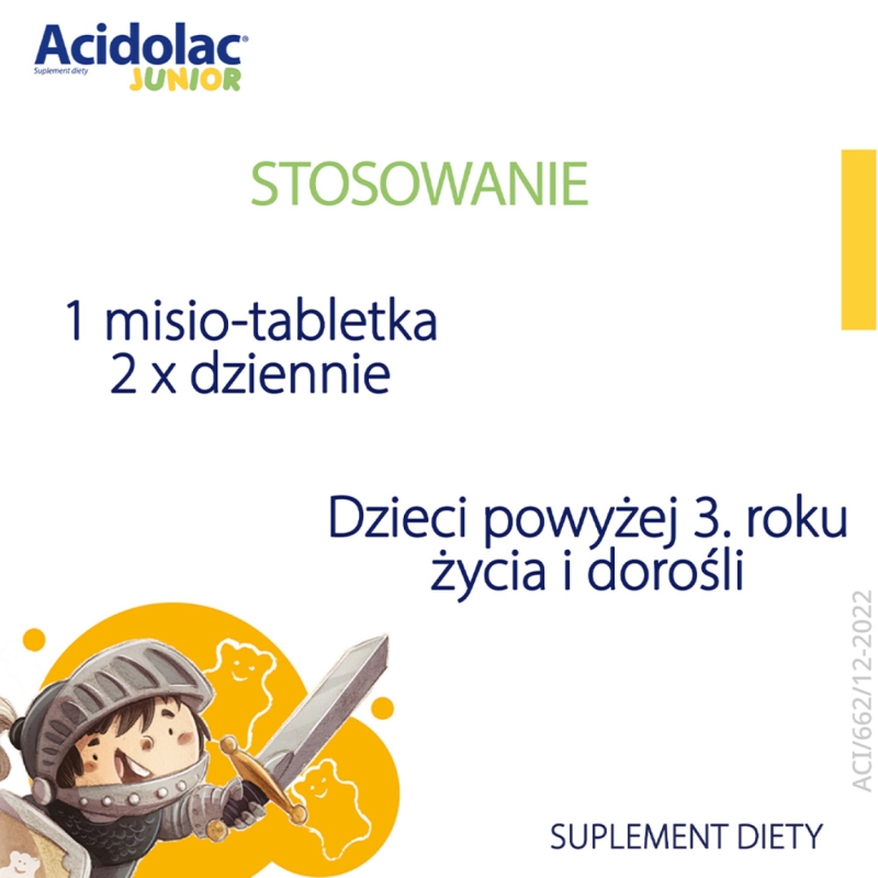 Acidolac Junior, tabletki o smaku białej czekolady ze składnikami wspierającymi odporność u dzieci, 20 szt.