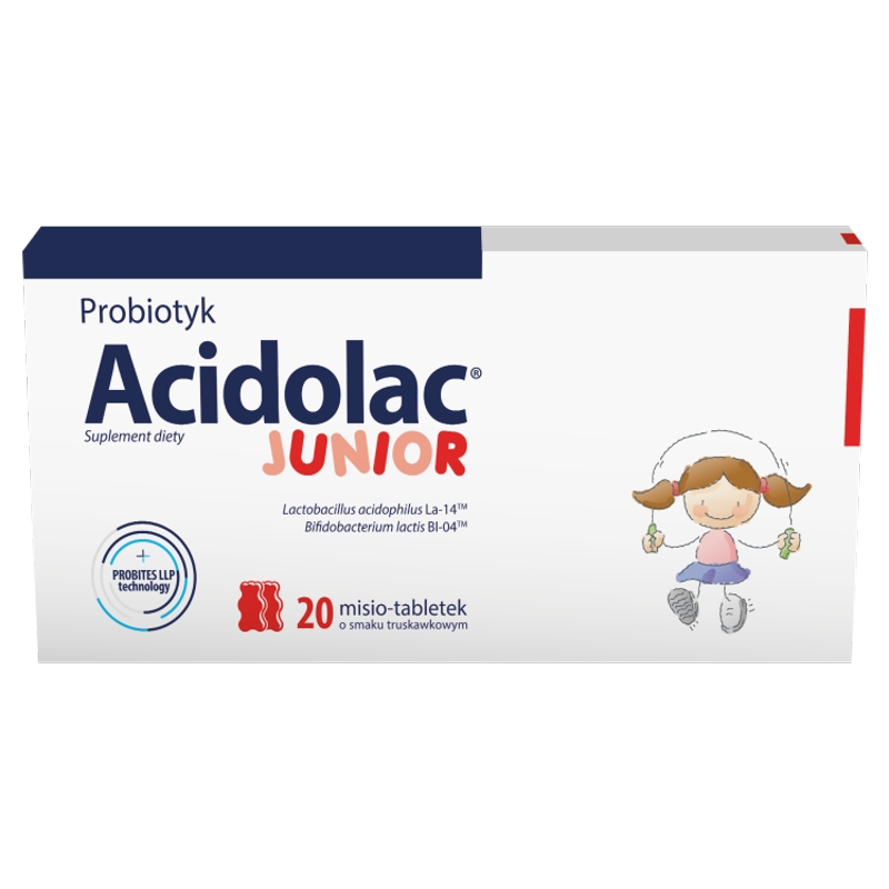 Acidolac Junior, tabletki  o smaku truskawkowym ze składnikami wspierającymi odporność u dzieci, 20 szt.