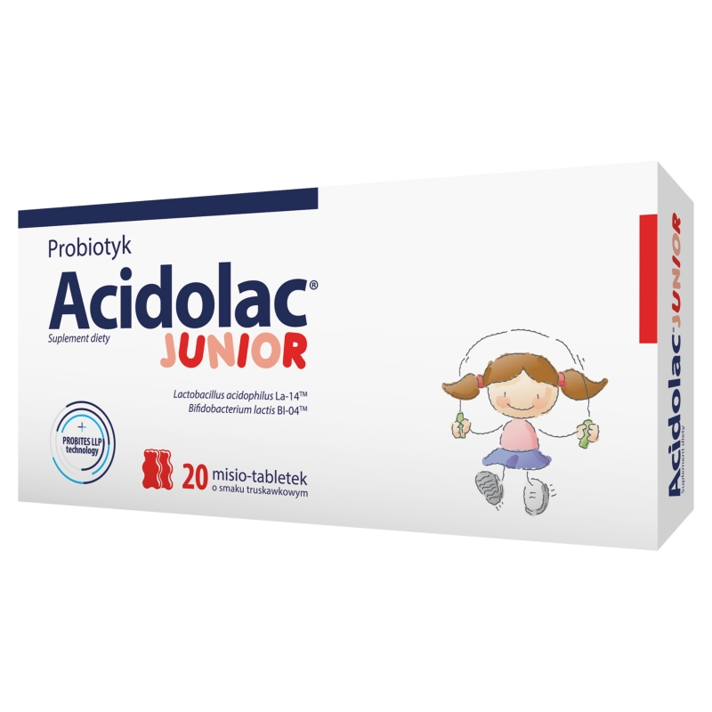 Acidolac Junior, tabletki  o smaku truskawkowym ze składnikami wspierającymi odporność u dzieci, 20 szt.