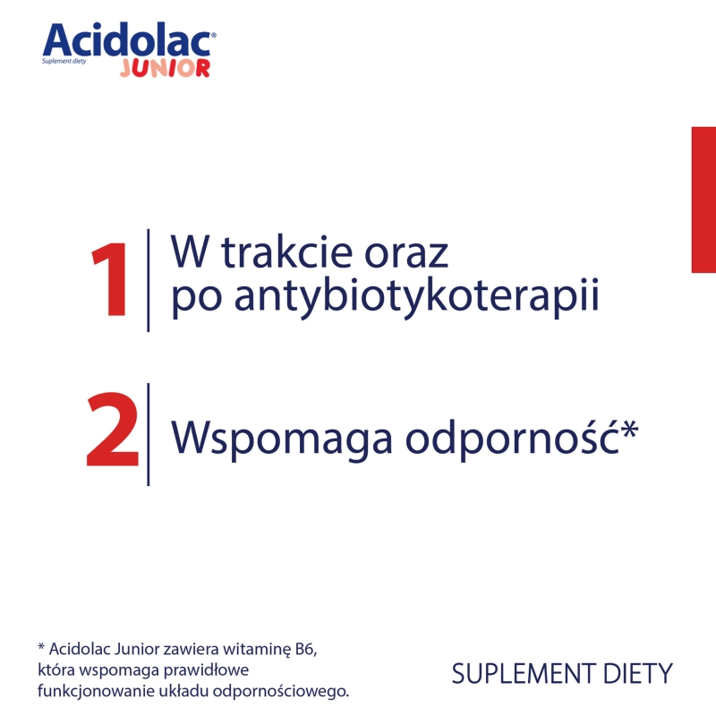 Acidolac Junior, tabletki  o smaku truskawkowym ze składnikami wspierającymi odporność u dzieci, 20 szt.