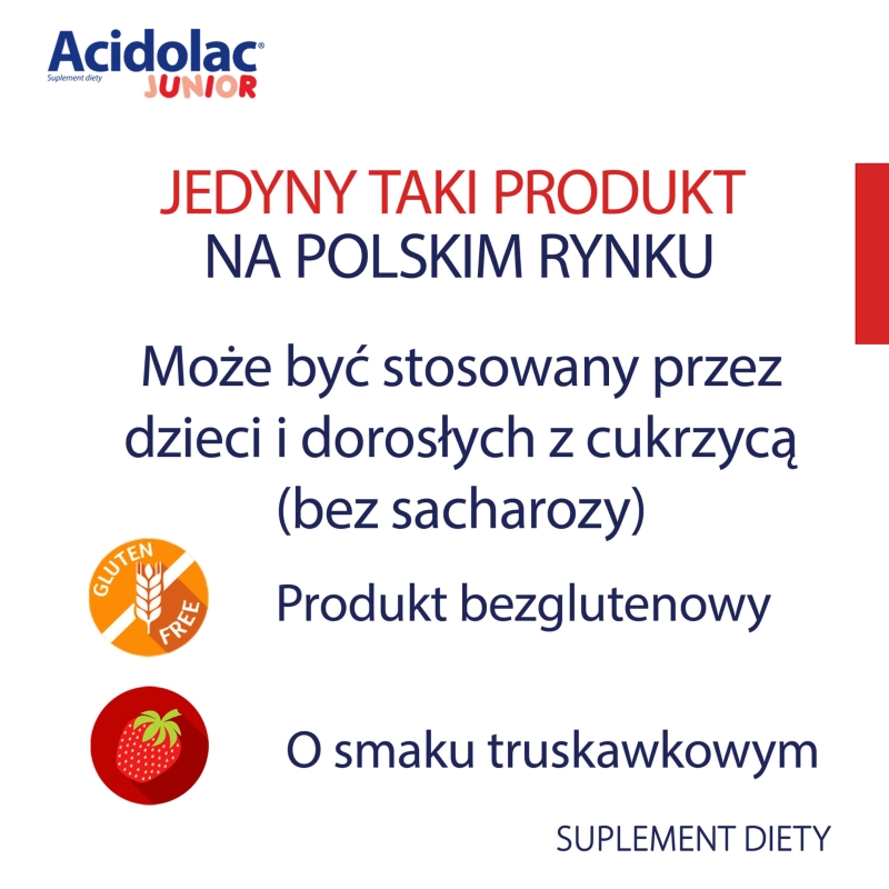 Acidolac Junior, tabletki  o smaku truskawkowym ze składnikami wspierającymi odporność u dzieci, 20 szt.