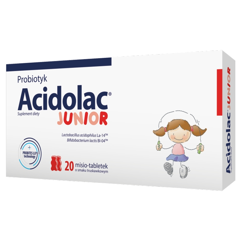 Acidolac Junior, tabletki  o smaku truskawkowym ze składnikami wspierającymi odporność u dzieci, 20 szt.
