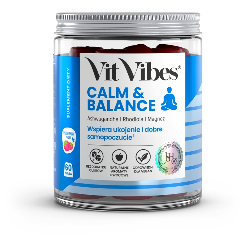 Vit Vibes Calm & Balance, żelki o smaku malinowym, 60 szt.