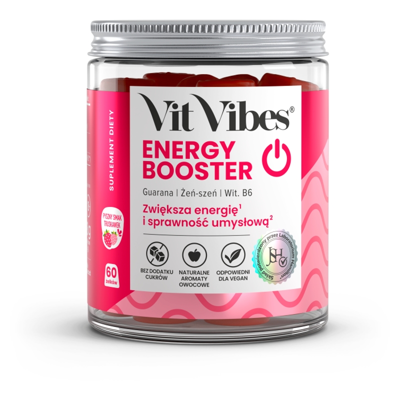 Vit Vibes Energy Booster, żelki o smaku truskawkowym, 60 szt.