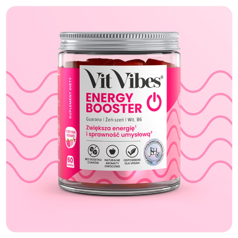Vit Vibes Energy Booster, żelki o smaku truskawkowym, 60 szt.