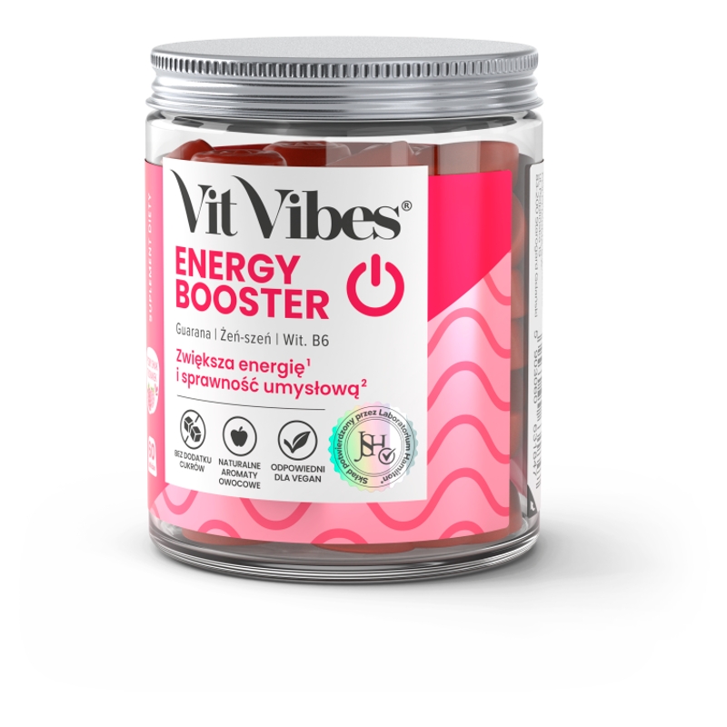 Vit Vibes Energy Booster, żelki o smaku truskawkowym, 60 szt.