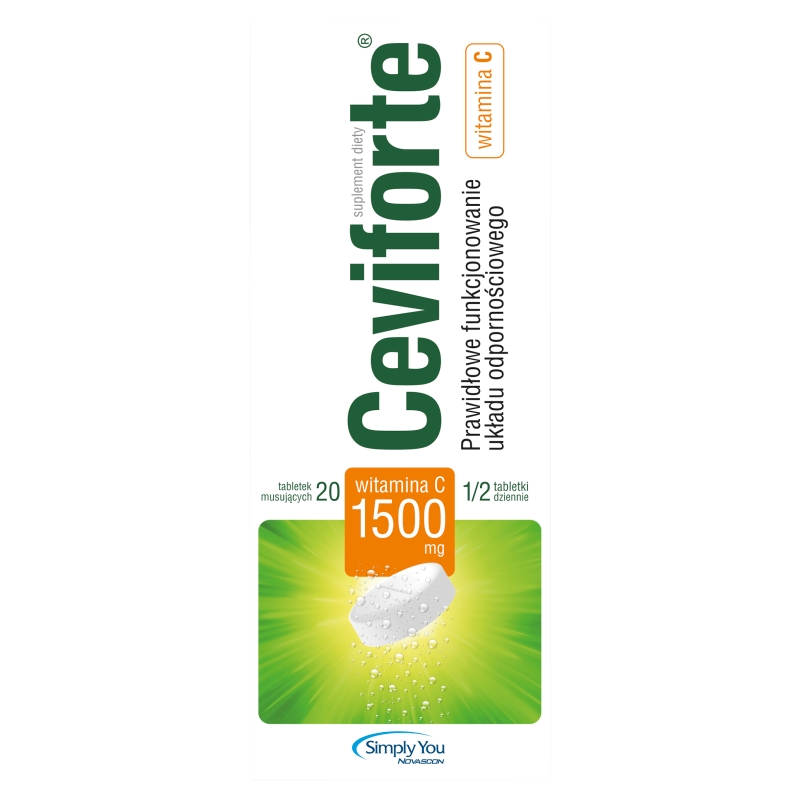 Ceviforte C1500 tabletki musujące z witaminą C, 20 szt. KRÓTKA DATA 31.12.2025