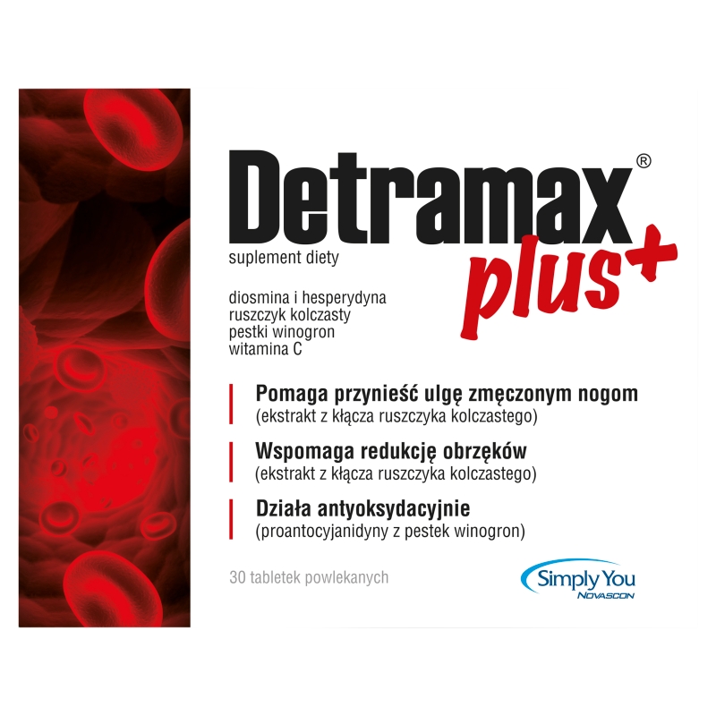 Detramax Plus, tabletki ze składnikami pomagającymi w redukcji obrzęków nóg, 30 szt.