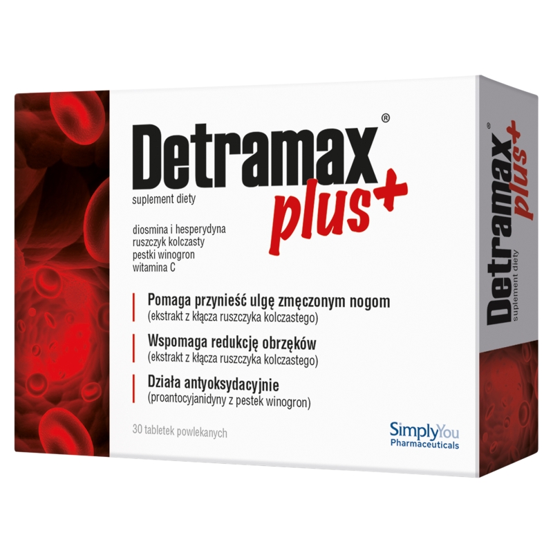 Detramax Plus, tabletki ze składnikami pomagającymi w redukcji obrzęków nóg, 30 szt.