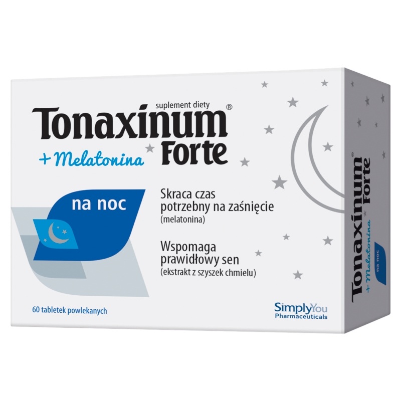 Tonaxinum Forte + Melatonina na noc , tabletki ze składnikami wspomagającymi prawidłowy sen, 60 szt.