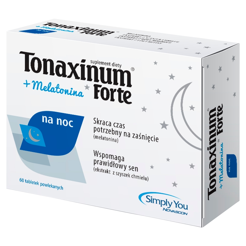 Tonaxinum Forte + Melatonina na noc , tabletki ze składnikami wspomagającymi prawidłowy sen, 60 szt.