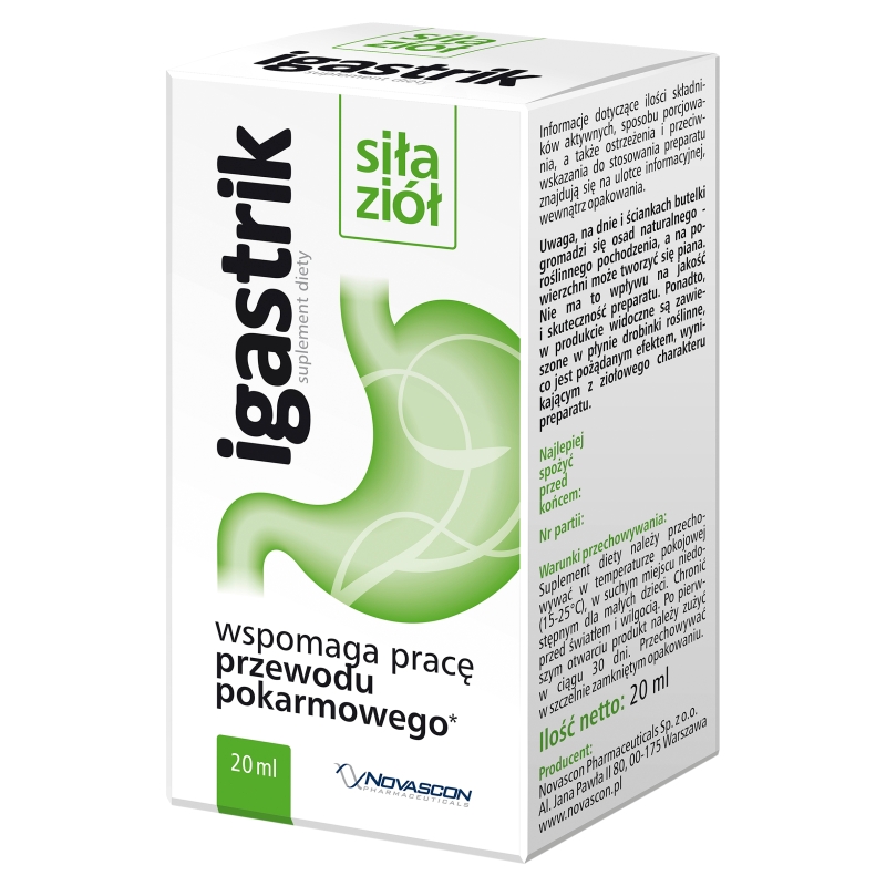 Igastrik , ziołowy preparat ze składnikami wspomagającymi pracę układu pokarmowego, 20 ml