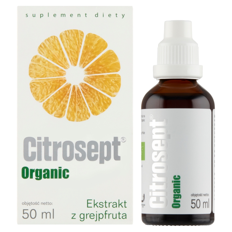 Citrosept Organic, krople ze składnikami wspierającymi w przeziębieniu z ekstraktem z grejpfruta, 50 ml