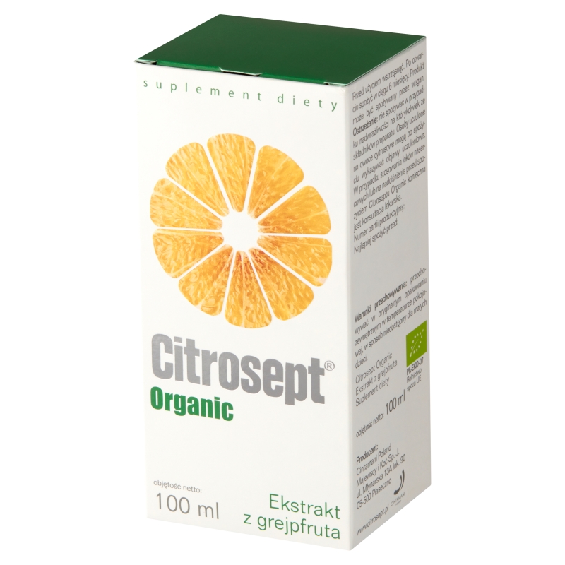 Citrosept Organic, krople ze składnikami wspierającymi w przeziębieniu z ekstraktem z grejpfruta, 100 ml
