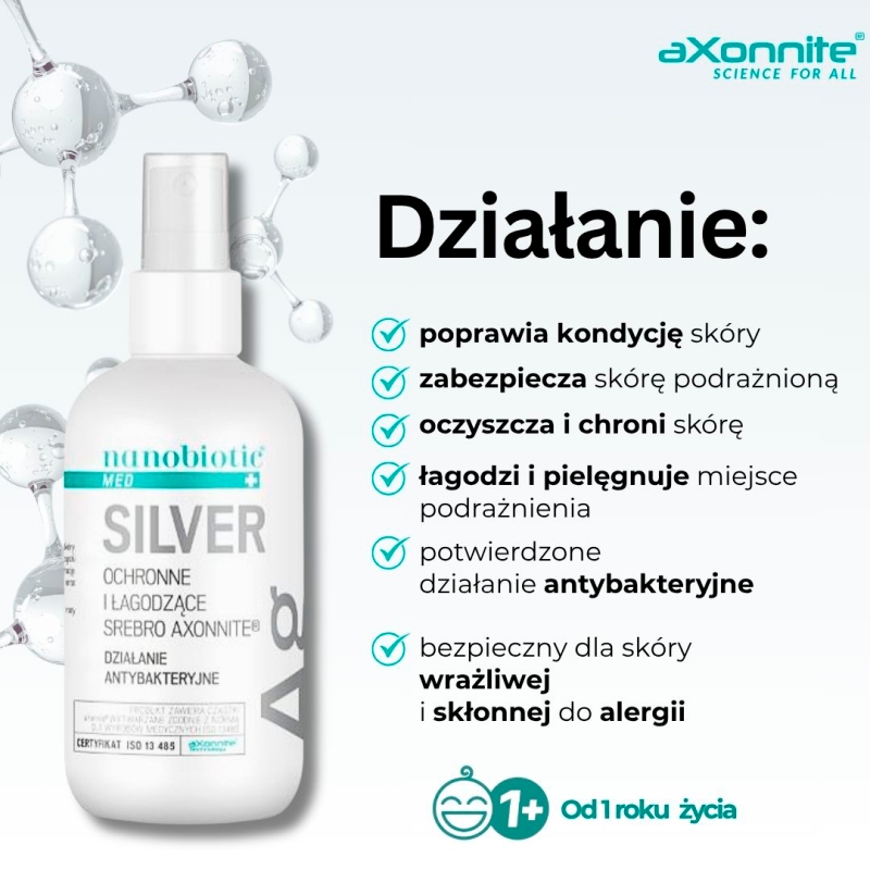 Nanobiotic Silver, spray o działaniu antybakteryjnym na skórę i błony śluzowe, 150 ml