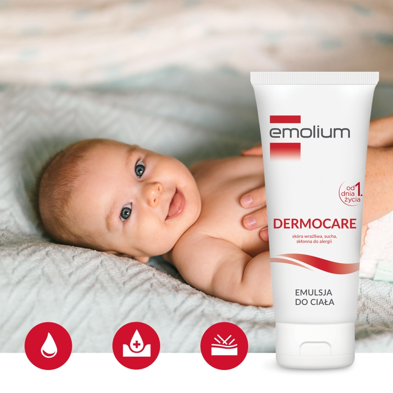 Emolium Dermocare, emulsja do ciała do skóry suchej, wrażliwej i skłonnej do alergii, 200 ml