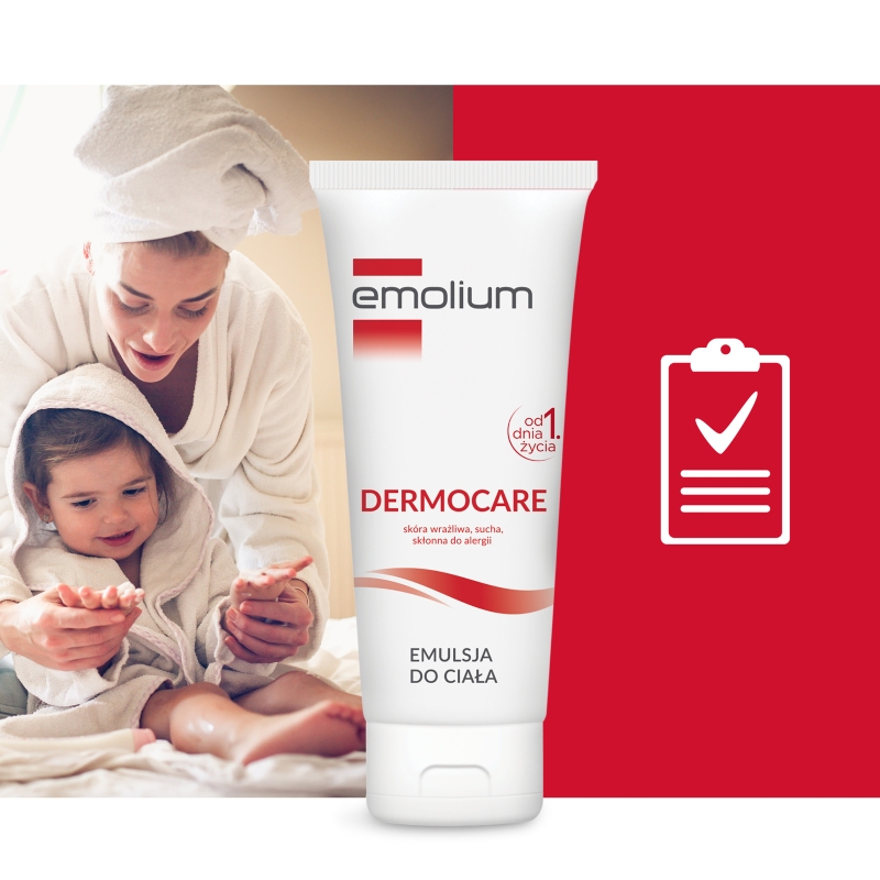 Emolium Dermocare, emulsja do ciała do skóry suchej, wrażliwej i skłonnej do alergii, 200 ml