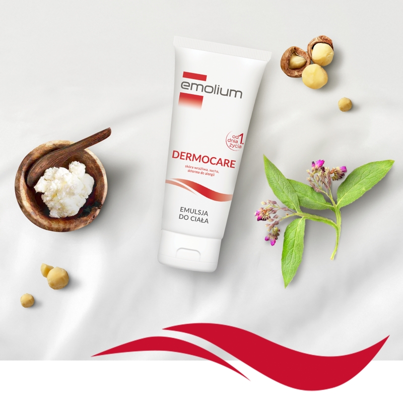 Emolium Dermocare, emulsja do ciała do skóry suchej, wrażliwej i skłonnej do alergii, 200 ml