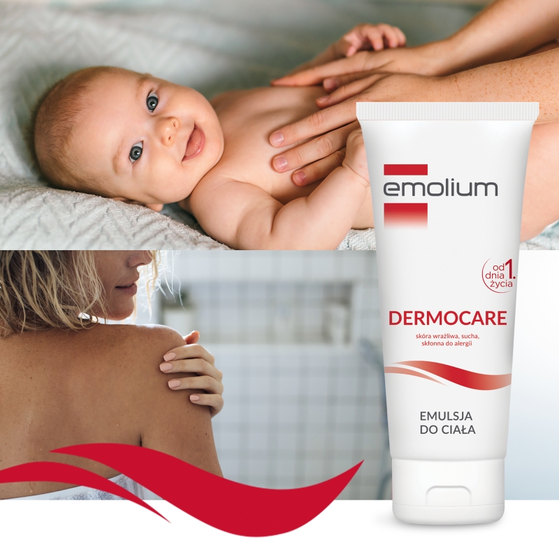 Emolium Dermocare, emulsja do ciała do skóry suchej, wrażliwej i skłonnej do alergii, 200 ml