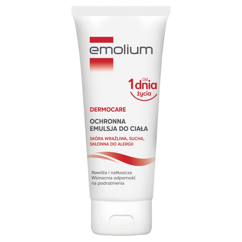 Emolium Dermocare, emulsja do ciała do skóry suchej, wrażliwej i skłonnej do alergii, 200 ml