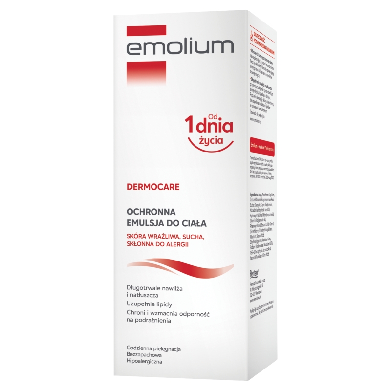 Emolium Dermocare, emulsja do ciała do skóry suchej, wrażliwej i skłonnej do alergii, 200 ml