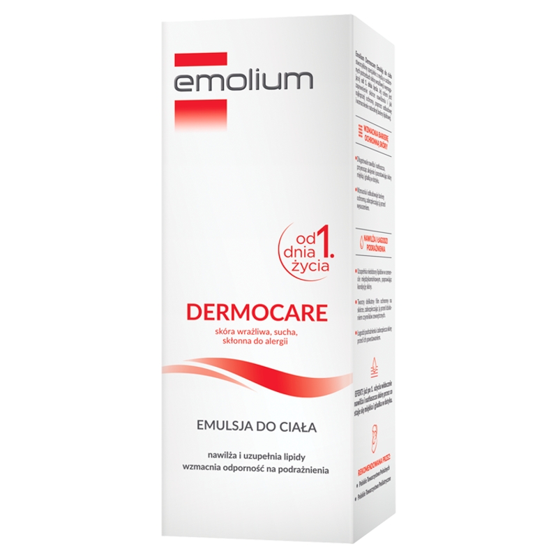 Emolium Dermocare, emulsja do ciała do skóry suchej, wrażliwej i skłonnej do alergii, 200 ml