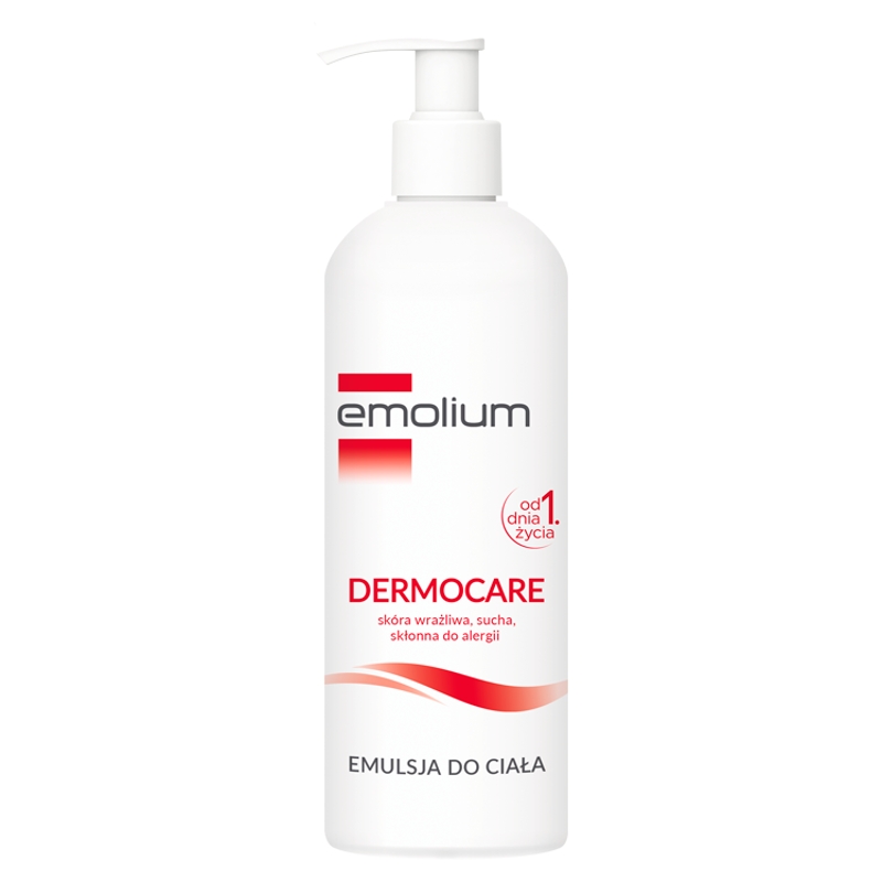Emolium Dermocare, emulsja do ciała do skóry wrażliwej, suchej, skłonnej do alergii, 400 ml