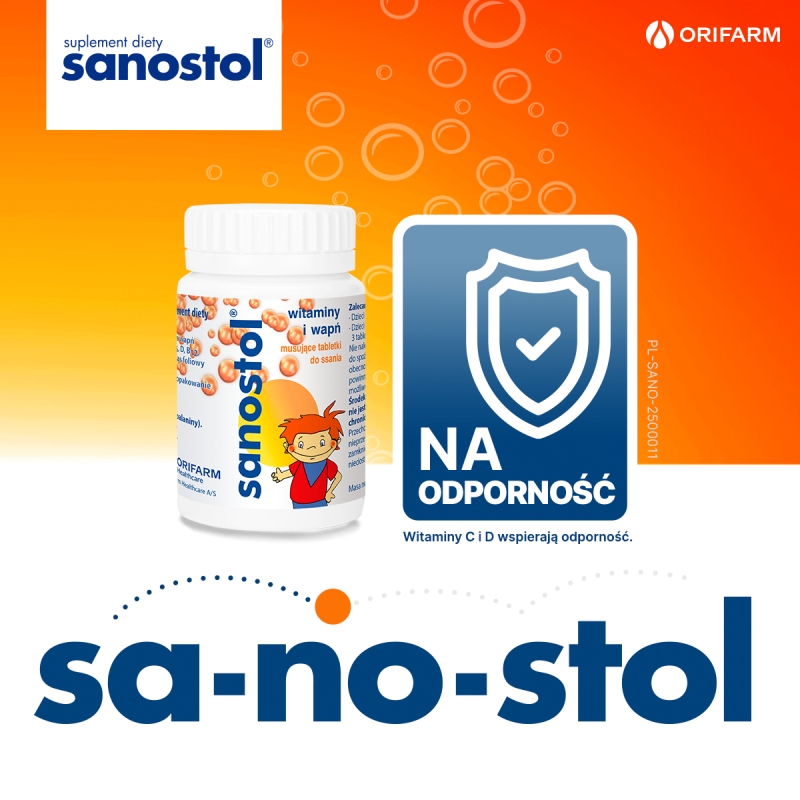 Sanostol , tabletki musujące do ssania dla dzieci i młodzieży z witaminami i wapniem, 30 szt.