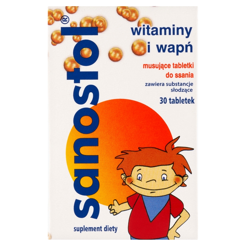 Sanostol tabletki musujące do ssania dla dzieci i młodzieży z witaminami i wapniem, 30 szt.