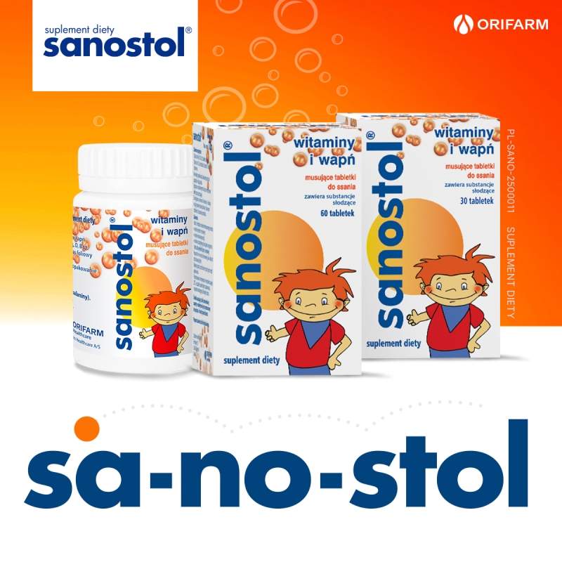 Sanostol, tabletki musujące do ssania dla dzieci i młodzieży z witaminami i wapniem, 60 szt.