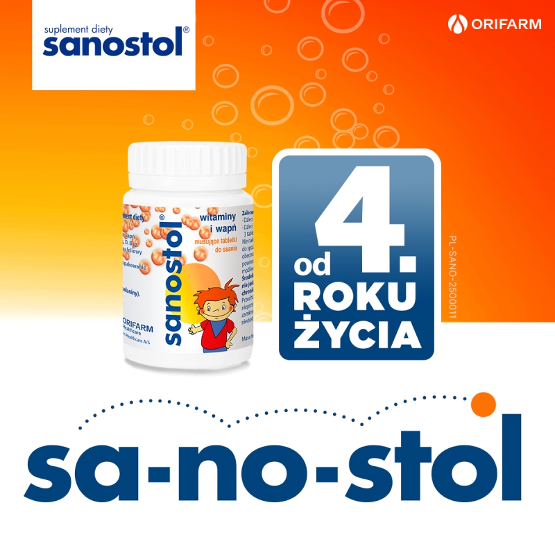 Sanostol, tabletki musujące do ssania dla dzieci i młodzieży z witaminami i wapniem, 60 szt.