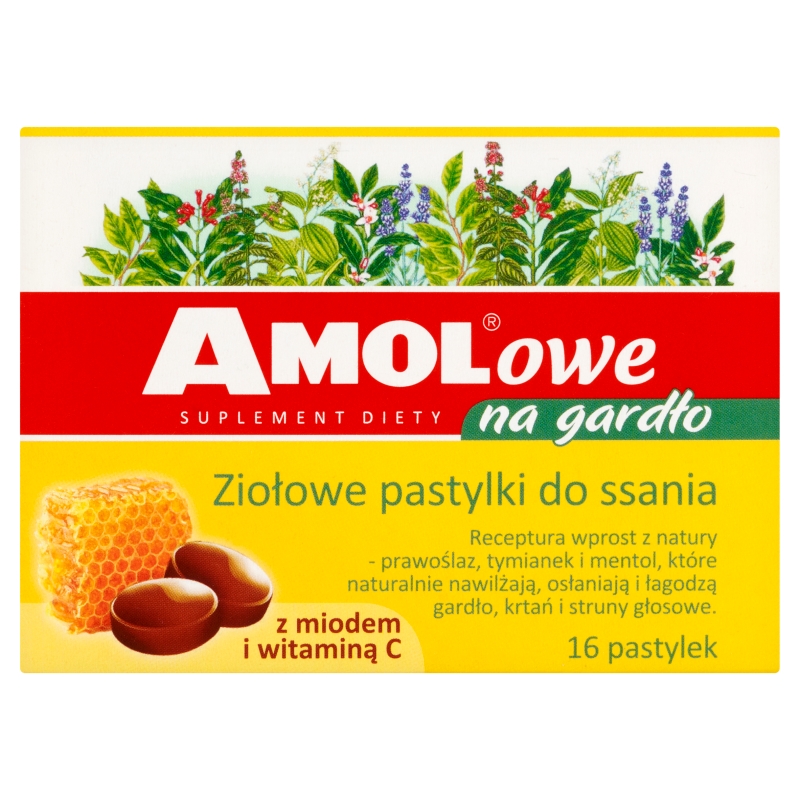 AMOLowe na gardło, pastylki do ssania z miodem i witaminą C, 16 szt.