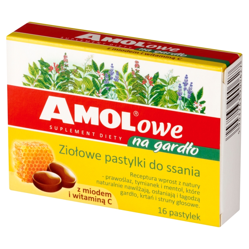 AMOLowe na gardło, pastylki do ssania z miodem i witaminą C, 16 szt.